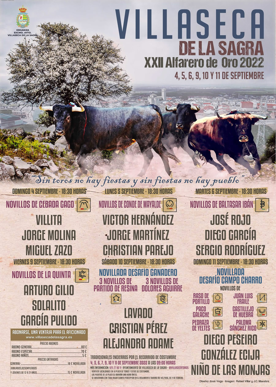 Cartel XXII Certamen de Novilladas Alfarero de Oro Feria 2022 Villaseca de la Sagra
